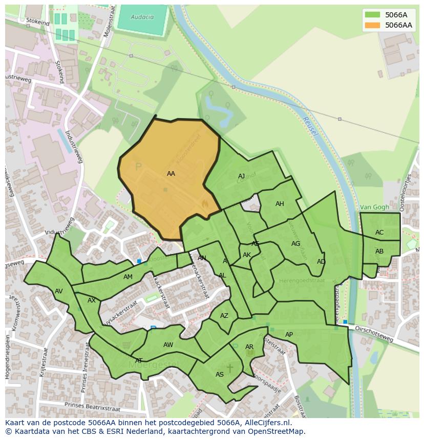 Afbeelding van het postcodegebied 5066 AA op de kaart.