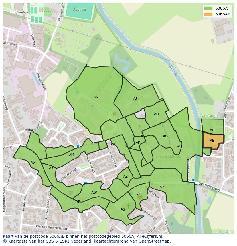 Afbeelding van het postcodegebied 5066 AB op de kaart.