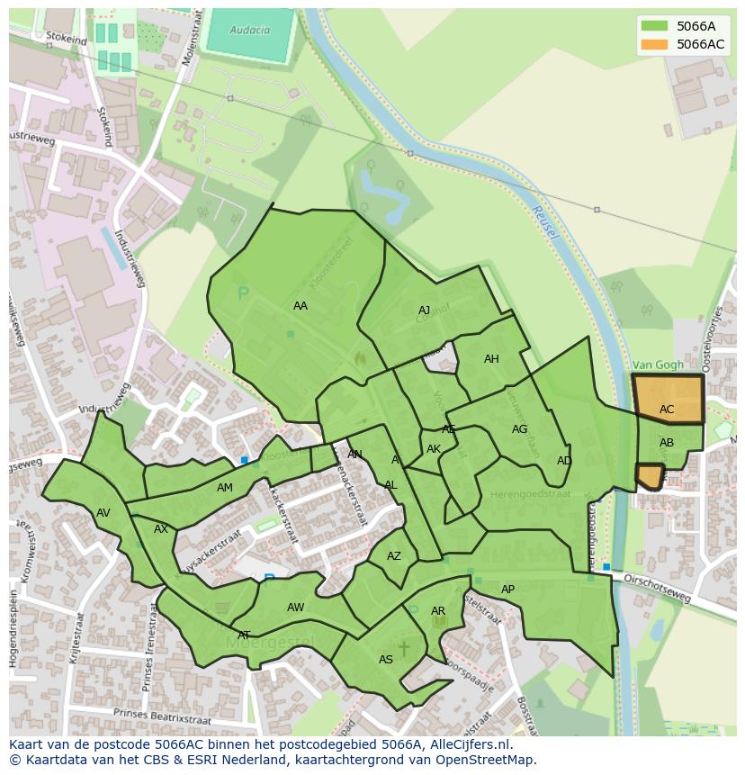 Afbeelding van het postcodegebied 5066 AC op de kaart.