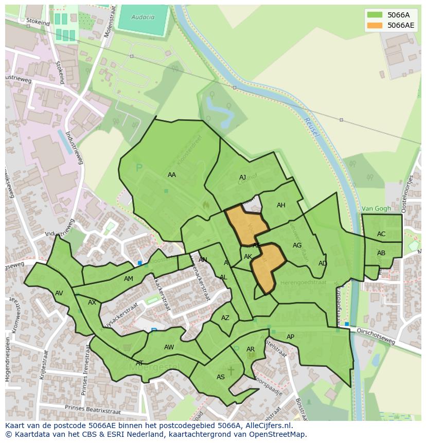 Afbeelding van het postcodegebied 5066 AE op de kaart.