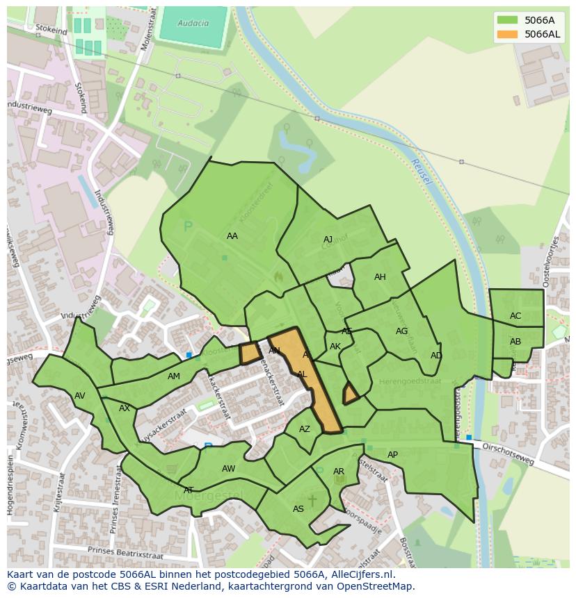 Afbeelding van het postcodegebied 5066 AL op de kaart.