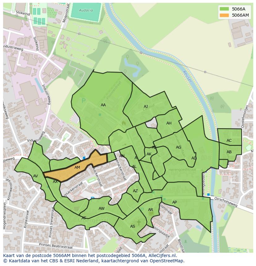 Afbeelding van het postcodegebied 5066 AM op de kaart.