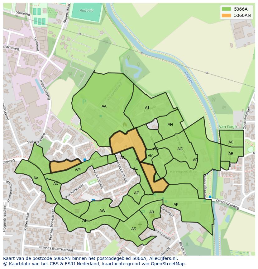 Afbeelding van het postcodegebied 5066 AN op de kaart.