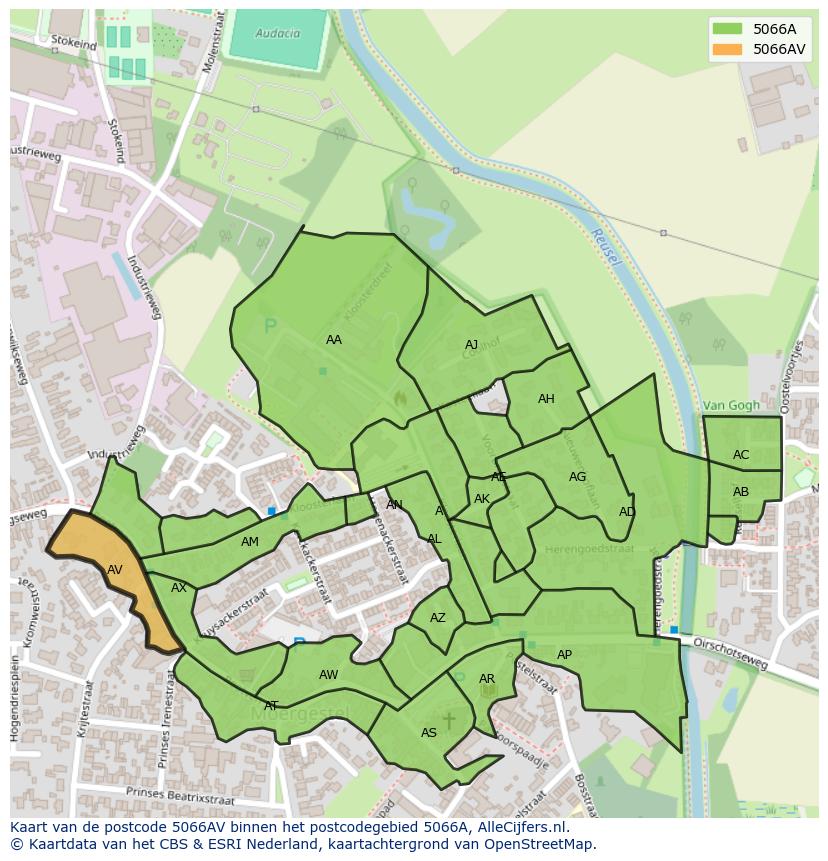 Afbeelding van het postcodegebied 5066 AV op de kaart.