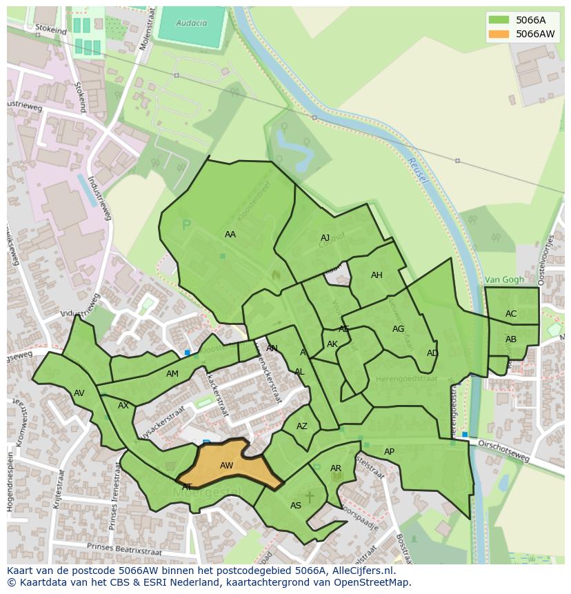 Afbeelding van het postcodegebied 5066 AW op de kaart.