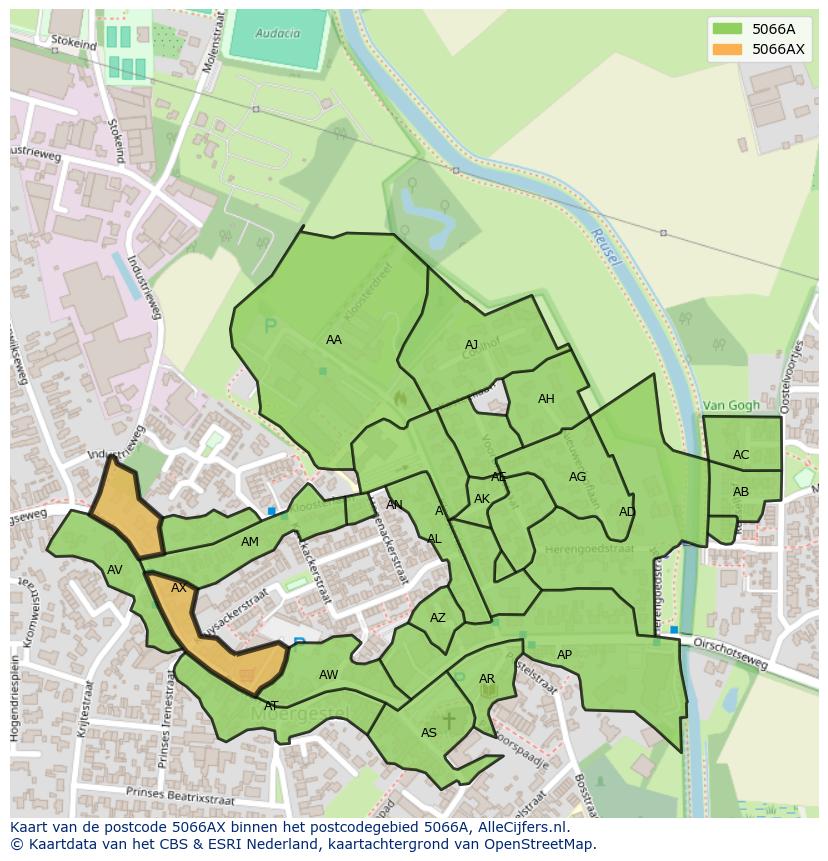 Afbeelding van het postcodegebied 5066 AX op de kaart.