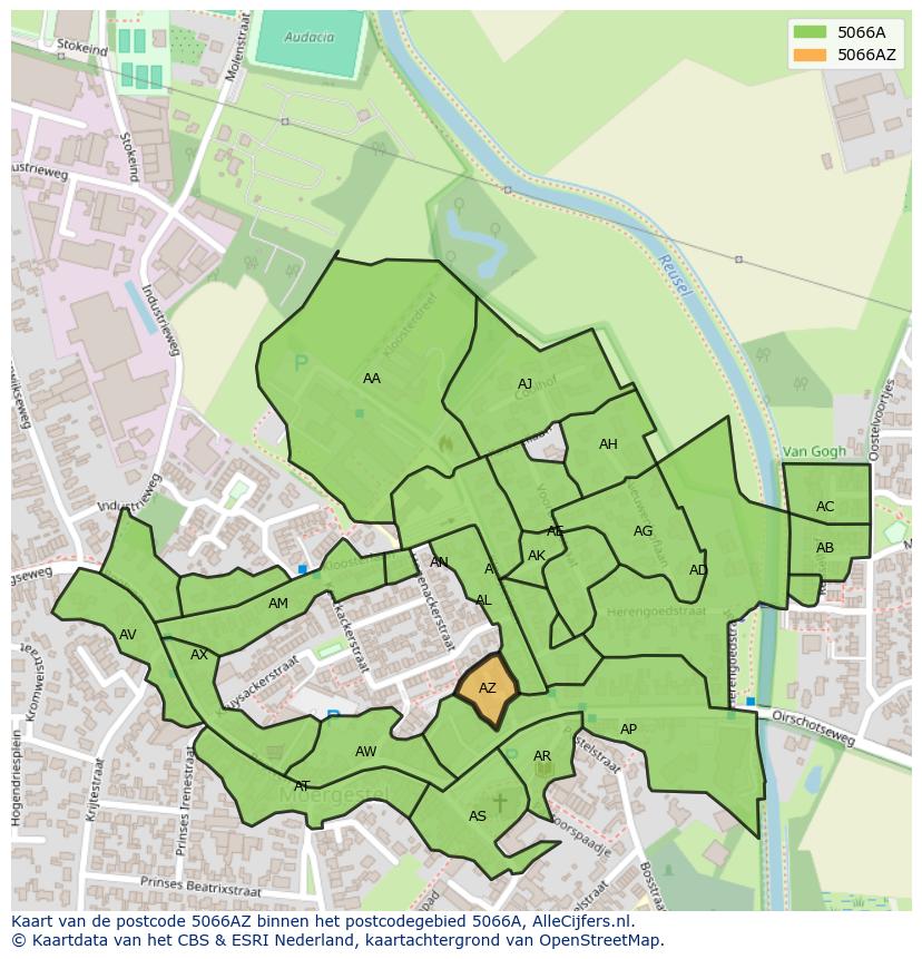 Afbeelding van het postcodegebied 5066 AZ op de kaart.