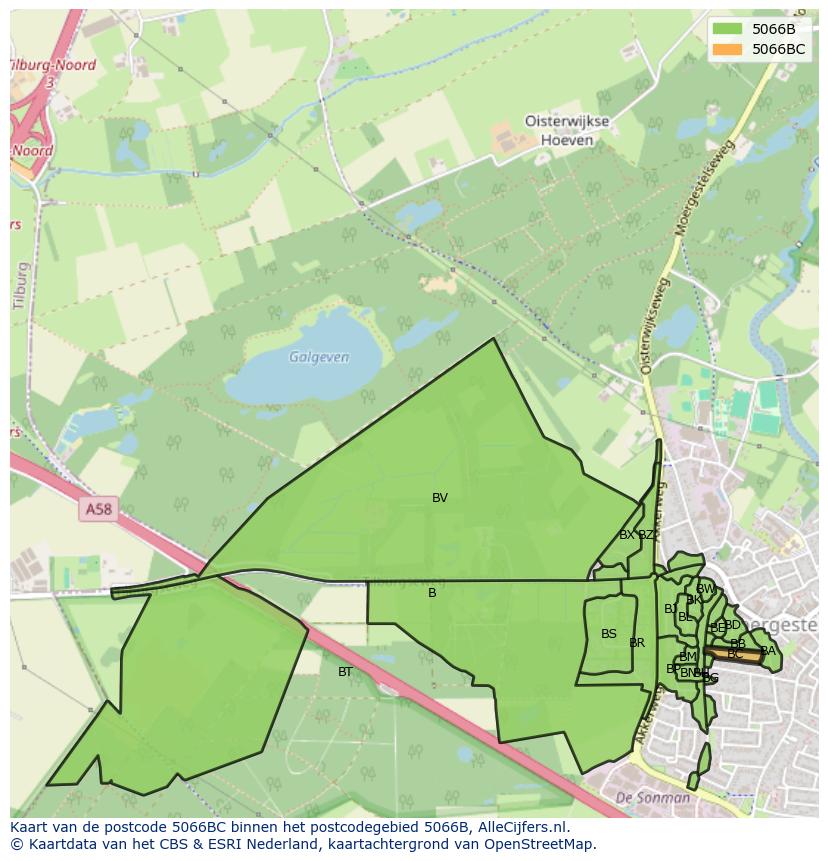 Afbeelding van het postcodegebied 5066 BC op de kaart.