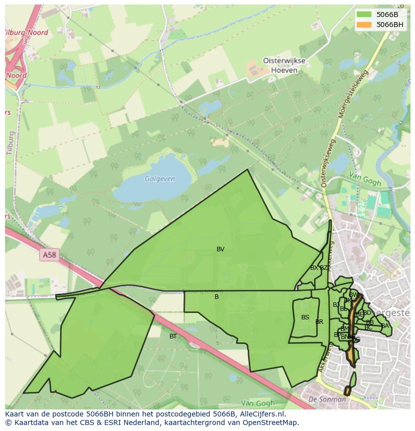 Afbeelding van het postcodegebied 5066 BH op de kaart.