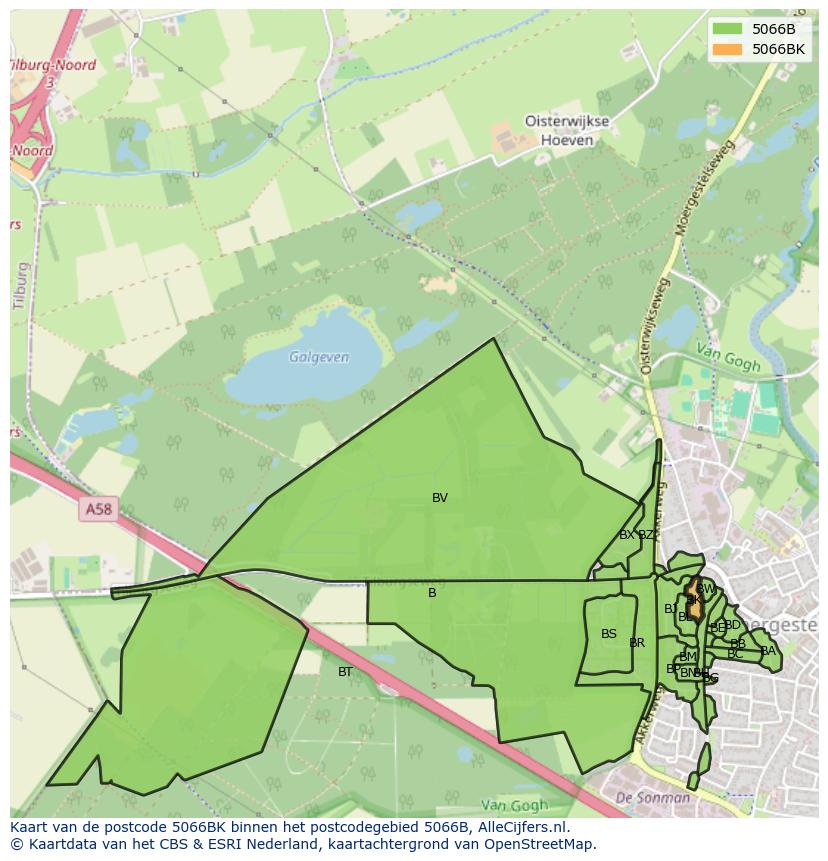 Afbeelding van het postcodegebied 5066 BK op de kaart.