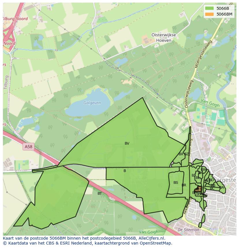 Afbeelding van het postcodegebied 5066 BM op de kaart.