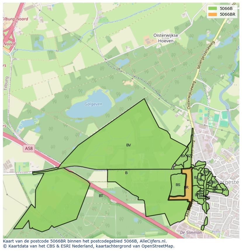 Afbeelding van het postcodegebied 5066 BR op de kaart.