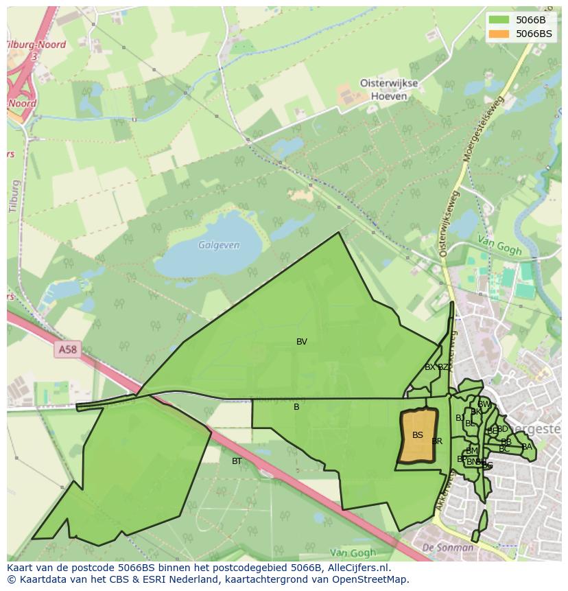 Afbeelding van het postcodegebied 5066 BS op de kaart.
