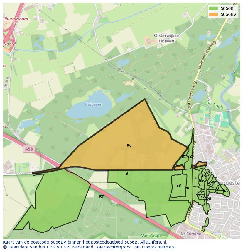 Afbeelding van het postcodegebied 5066 BV op de kaart.