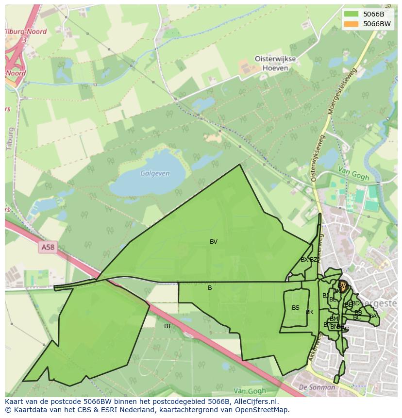 Afbeelding van het postcodegebied 5066 BW op de kaart.