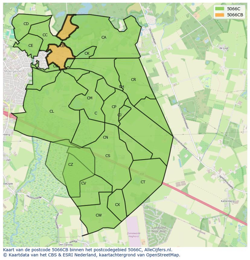 Afbeelding van het postcodegebied 5066 CB op de kaart.