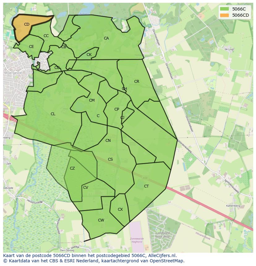 Afbeelding van het postcodegebied 5066 CD op de kaart.