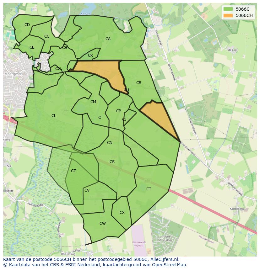 Afbeelding van het postcodegebied 5066 CH op de kaart.