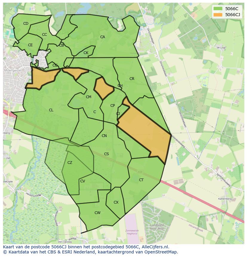 Afbeelding van het postcodegebied 5066 CJ op de kaart.