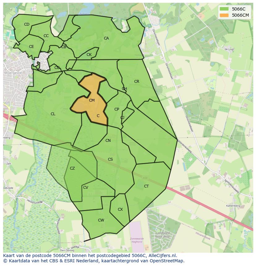 Afbeelding van het postcodegebied 5066 CM op de kaart.