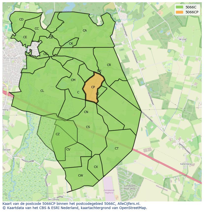Afbeelding van het postcodegebied 5066 CP op de kaart.