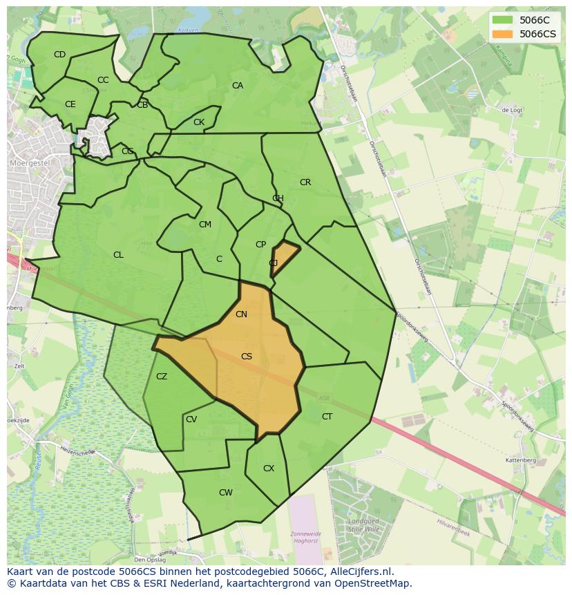 Afbeelding van het postcodegebied 5066 CS op de kaart.