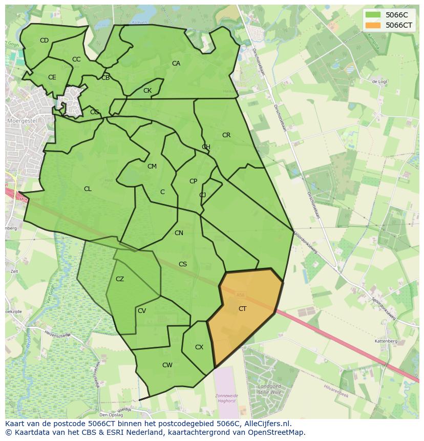 Afbeelding van het postcodegebied 5066 CT op de kaart.