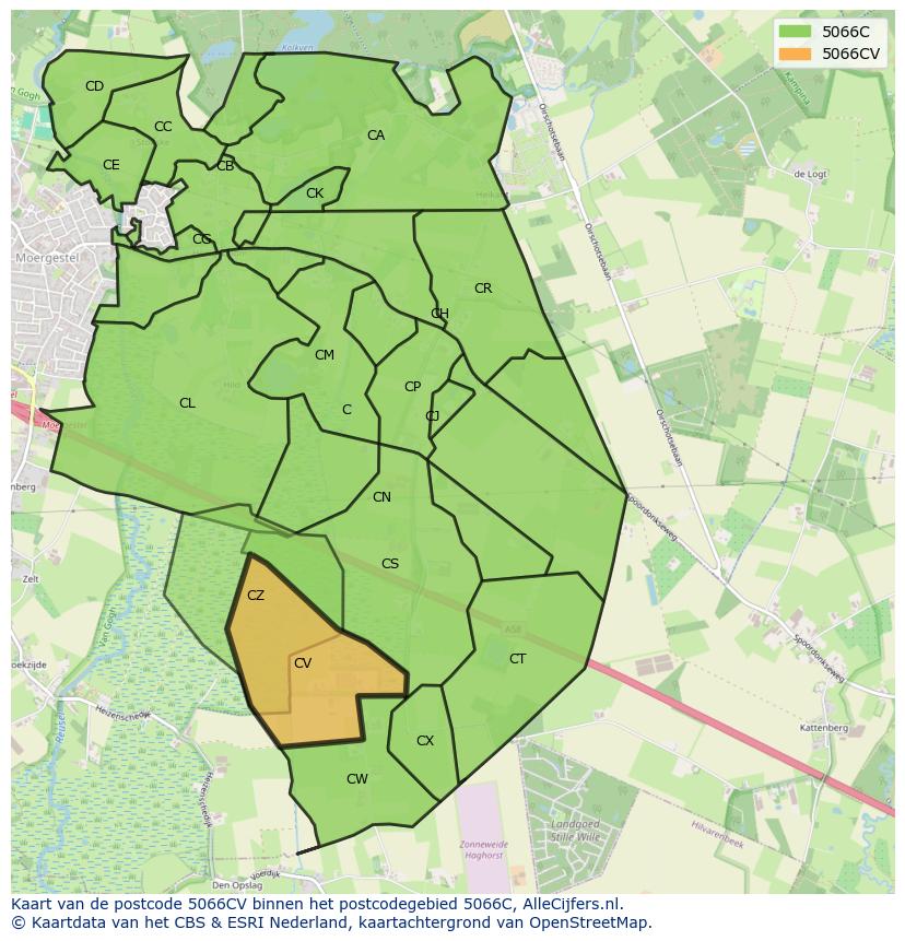 Afbeelding van het postcodegebied 5066 CV op de kaart.