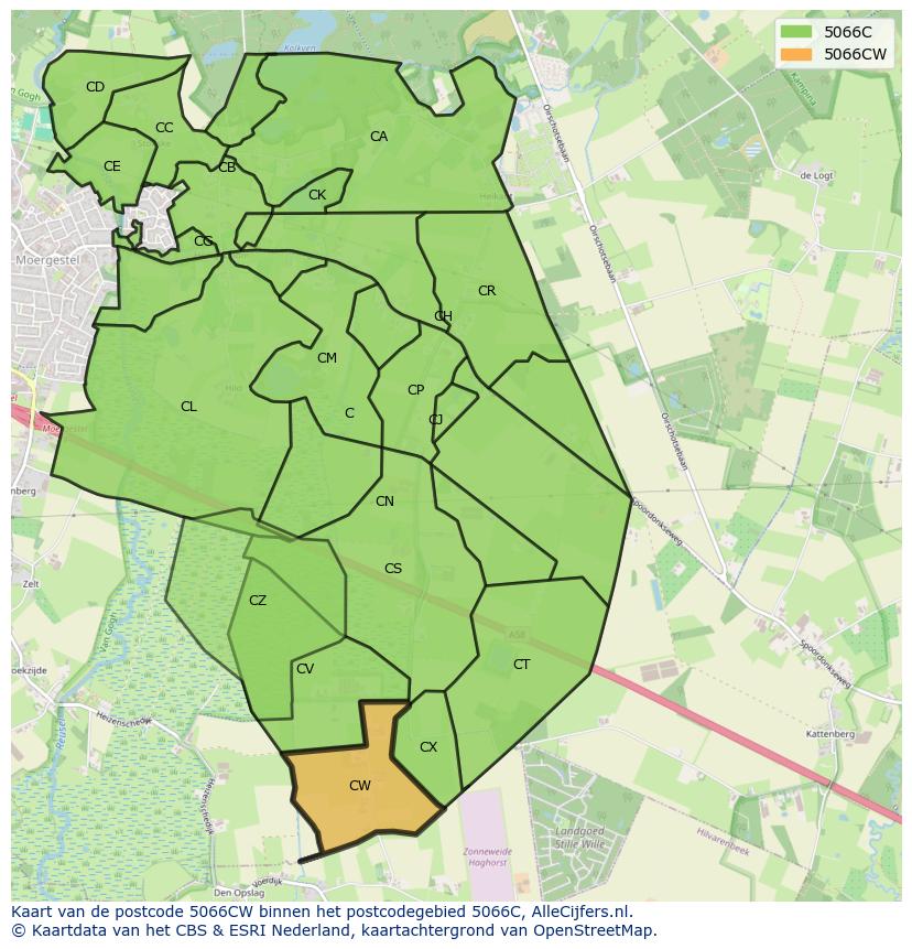 Afbeelding van het postcodegebied 5066 CW op de kaart.