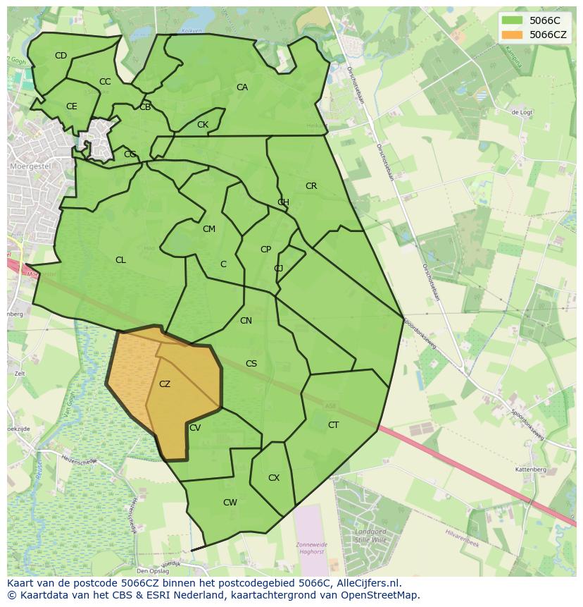 Afbeelding van het postcodegebied 5066 CZ op de kaart.