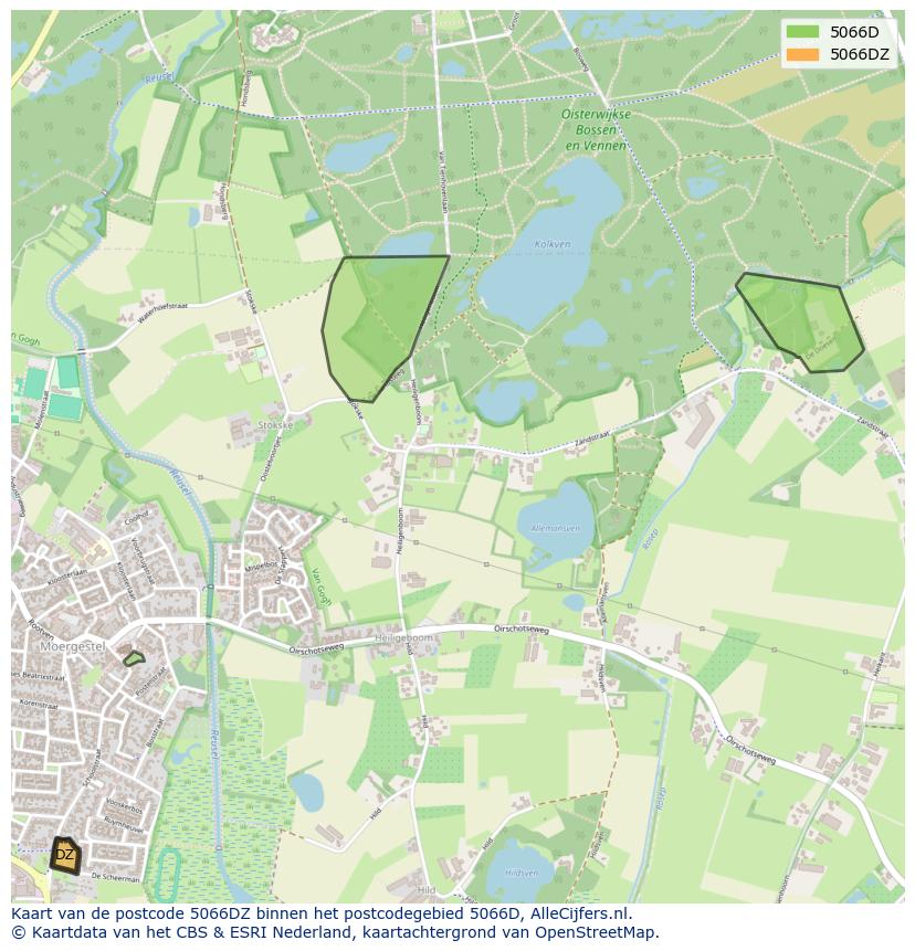 Afbeelding van het postcodegebied 5066 DZ op de kaart.