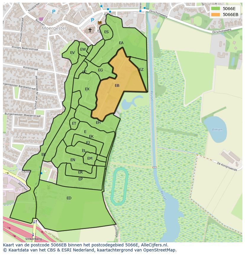 Afbeelding van het postcodegebied 5066 EB op de kaart.