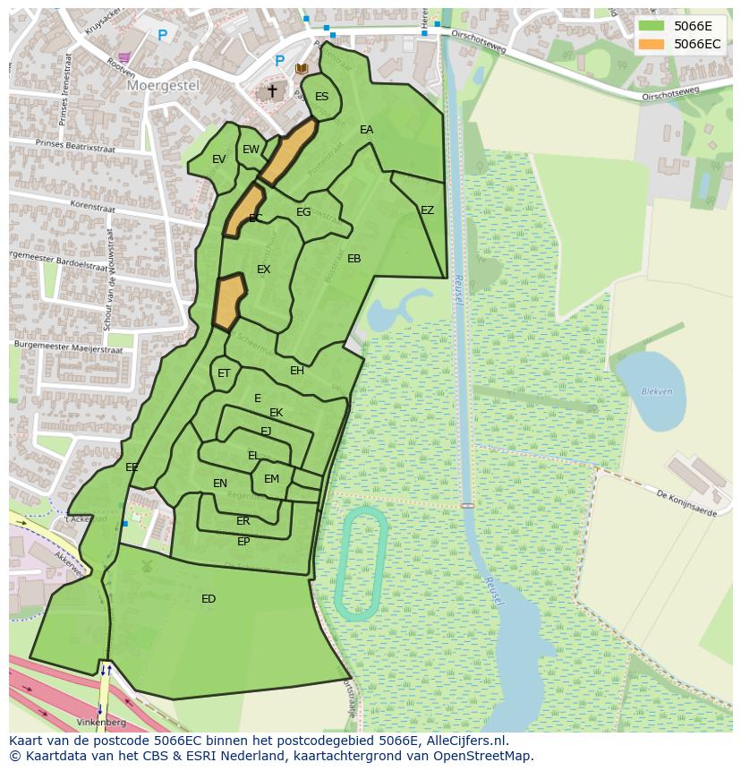 Afbeelding van het postcodegebied 5066 EC op de kaart.