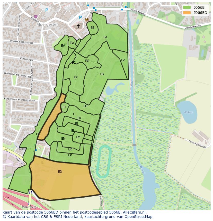 Afbeelding van het postcodegebied 5066 ED op de kaart.