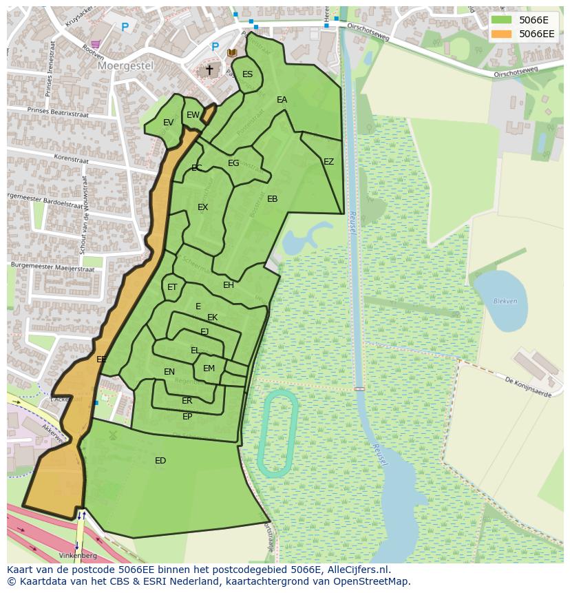 Afbeelding van het postcodegebied 5066 EE op de kaart.