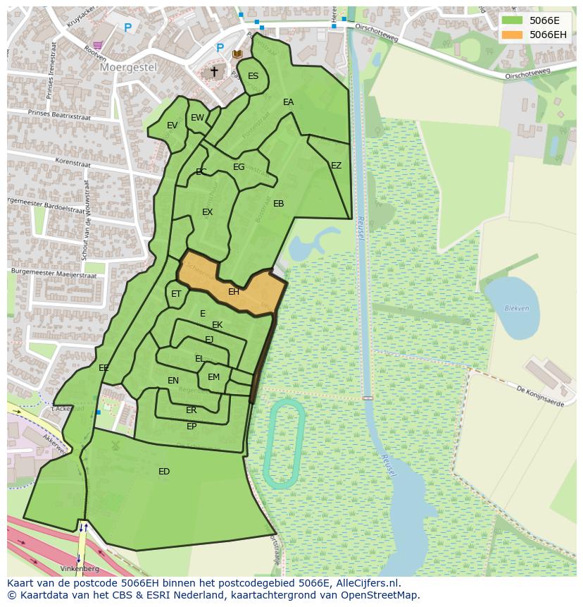 Afbeelding van het postcodegebied 5066 EH op de kaart.