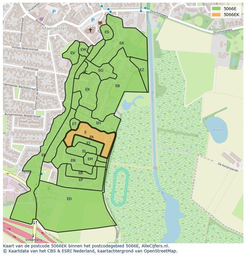 Afbeelding van het postcodegebied 5066 EK op de kaart.