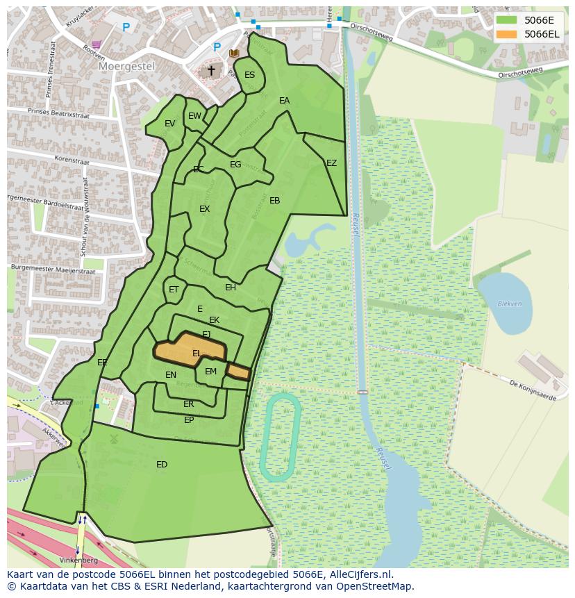 Afbeelding van het postcodegebied 5066 EL op de kaart.