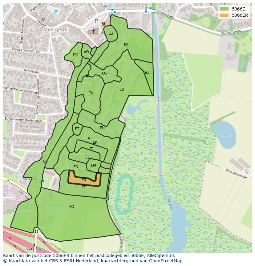 Afbeelding van het postcodegebied 5066 ER op de kaart.