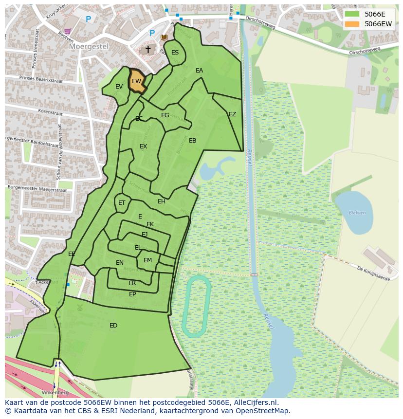 Afbeelding van het postcodegebied 5066 EW op de kaart.