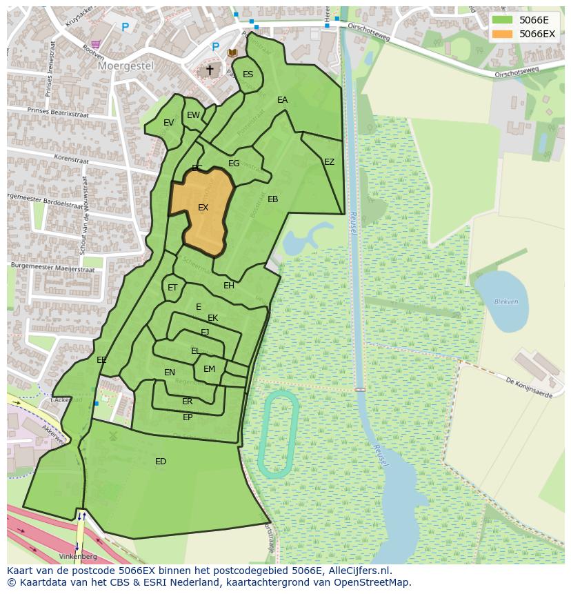 Afbeelding van het postcodegebied 5066 EX op de kaart.