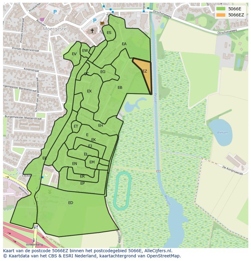 Afbeelding van het postcodegebied 5066 EZ op de kaart.