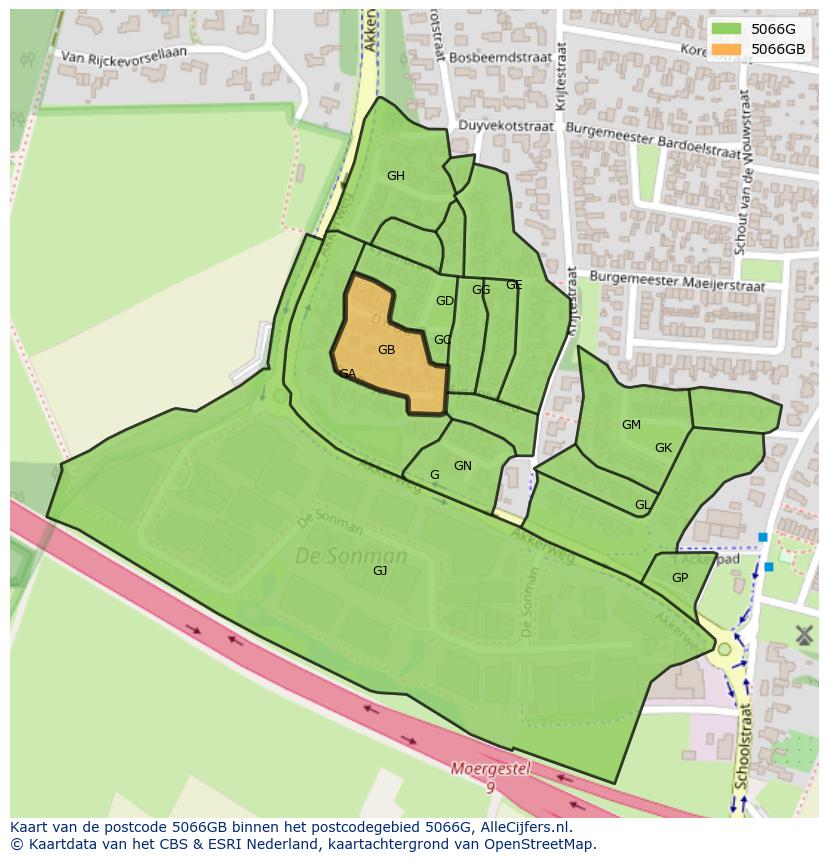 Afbeelding van het postcodegebied 5066 GB op de kaart.
