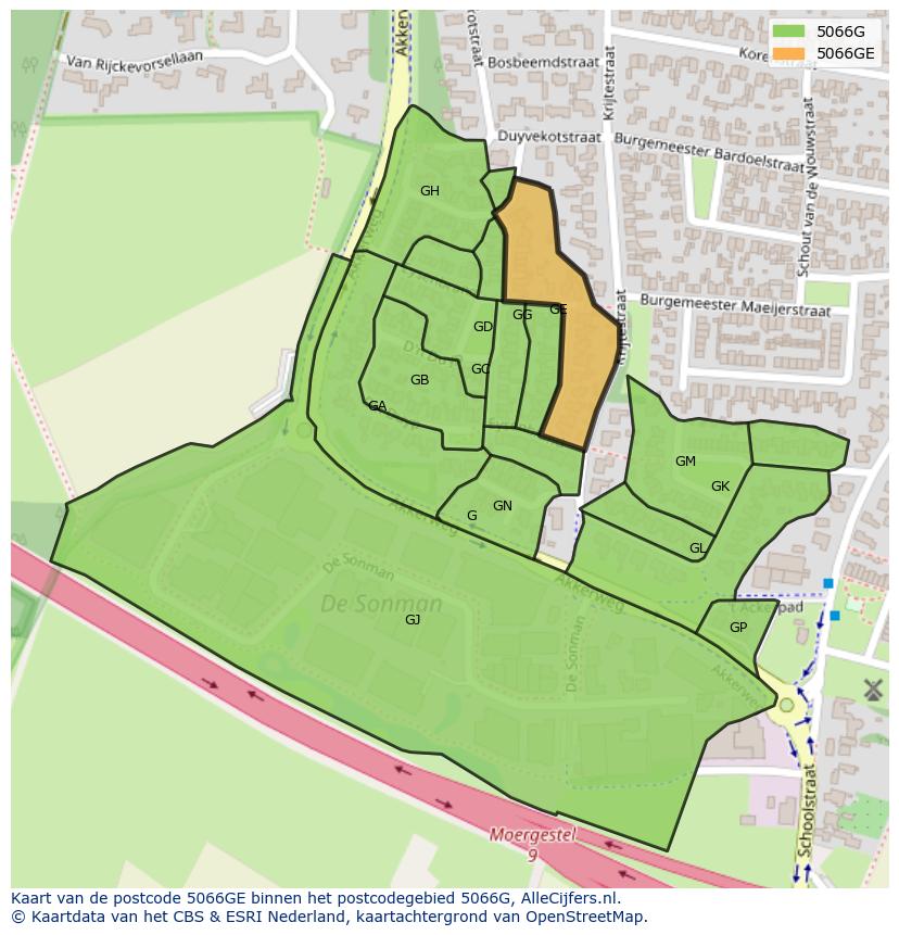 Afbeelding van het postcodegebied 5066 GE op de kaart.