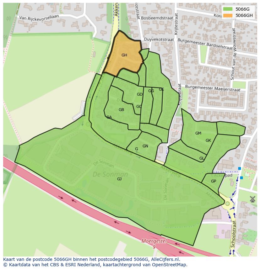 Afbeelding van het postcodegebied 5066 GH op de kaart.