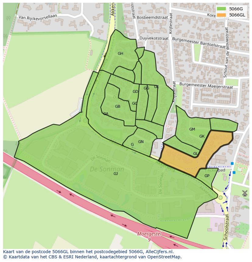 Afbeelding van het postcodegebied 5066 GL op de kaart.