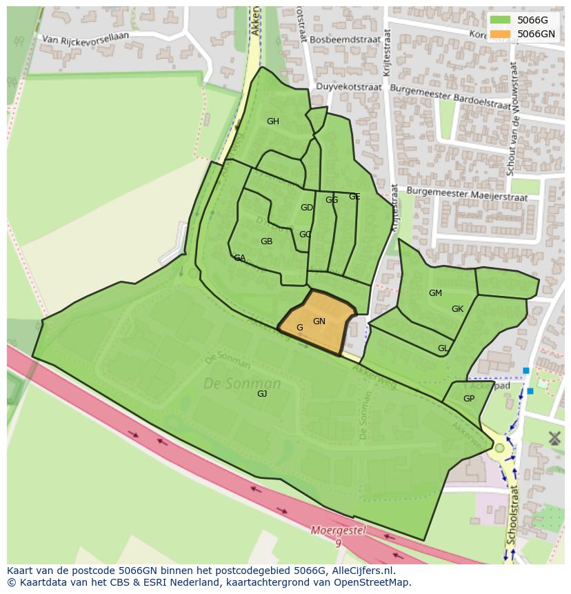 Afbeelding van het postcodegebied 5066 GN op de kaart.