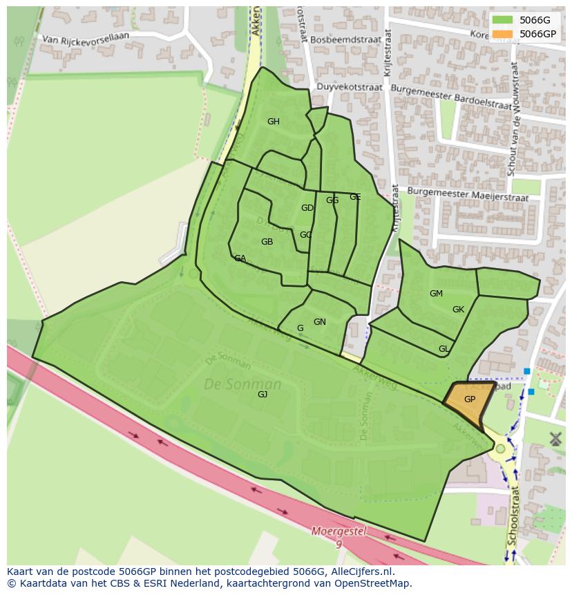 Afbeelding van het postcodegebied 5066 GP op de kaart.