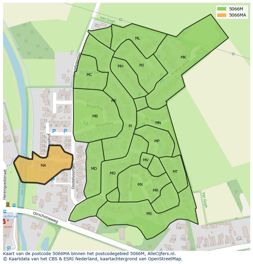 Afbeelding van het postcodegebied 5066 MA op de kaart.