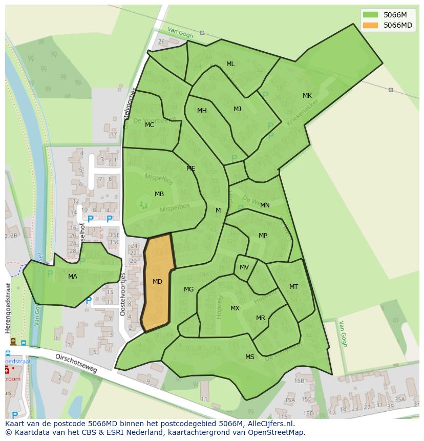 Afbeelding van het postcodegebied 5066 MD op de kaart.